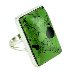 Anillo de Plata de Ley 925 con Turquesa Ovalada Corte Bruma de Mañana, Engastado en Bisel, Estilo Bohemio, para Boda, Joyas Shri Ashapura Tercera - Product Image 1