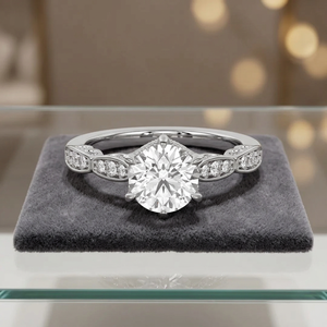 Bague d'accentuation en diamant rond cultivé en laboratoire certifié IGI, en or 10K 14K 18K, argent 925 935 plaqué rhodium, bijou mignon pour cadeau de fiançailles - Product Image 1