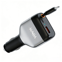Chargeur de voiture USB rétractable 84W PD30W QC3.0, charge rapide, Type-C, 2 ports USB, câble ignifuge de 85 cm, garantie de 12 mois