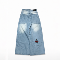 YAXI OEM Custom Premium Light Wash Baggy Wide Leg Jeans Logo Embroidered Denim Pants for Men