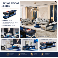 Ensemble de canapés 1-2-3 places en cuir véritable de luxe moderne, inspiré de l'industrie automobile, bleu roi brillant, solution de mobilier tout-en-un