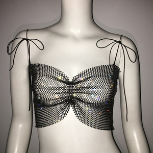 Ladies Sequined Rhinestones Chainmail Fishnet Suspenders <span class=keywords><strong>Top</strong></span> For Nightclub Party Black Crystal Mesh <span class=keywords><strong>Crop</strong></span> <span class=keywords><strong>Top</strong></span> - Product Image 5