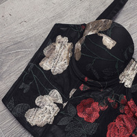 Vente en gros Top caraco vert clair de luxe avec broderie de fleurs Nouveau Crop Logo Cup Crochet Fermeture Corset Bustier Bra Top Manufacture