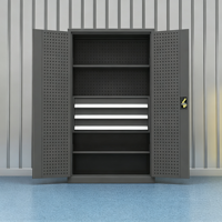 Armoire à outils à double porte avec panneau perforé, grande capacité, en acier laminé à froid, 3 tiroirs, capacité de charge de 300 kg, pour le rangement dans le garage
