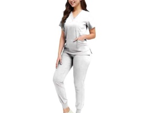 Fábrica Hospital logotipo personalizado salón de belleza cuello en V Jogger Casual dos piezas Doctor estiramiento enfermería médico uniformes conjuntos - Product Image 4