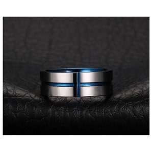 人気メンズリングブルーメッキチタンリングマンフィンガーシルバーブラックジュエリーセット - Product Image 3