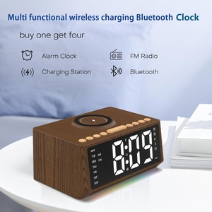 <span class=keywords><strong>Hot</strong></span> bán buôn cạnh giường ngủ BT đồng hồ bằng gỗ FM Đài phát thanh 15 Wát không dây trạm sạc đồng hồ báo thức Loa - Product Image 5