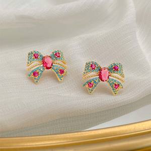 Boucles d'oreilles pendantes tendance, émail <span class=keywords><strong>français</strong></span>, effet goutte d'huile, couleur or, vintage, turquoise, nœud papillon, élégantes, luxe léger - Product Image 3