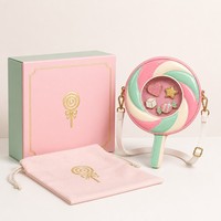 Tas Selempang Bertema Permen Unik dengan Desain Lollipop, Hati, Bintang, dan Gula Batu, Dilengkapi Pin Enamel Permen yang Dibungkus