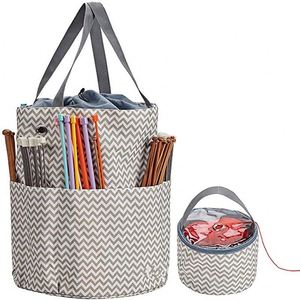 Custom Round Crochet Knitting Storage Bag with Front Compartment & Drawstring Closure for Separate Accessory Storage - Product Image 1