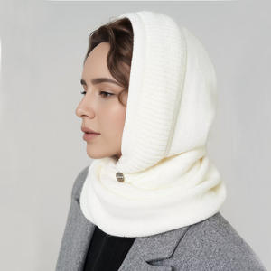 Nouveau bonnet en tricot 100% acrylique de couleur unie, mode décontractée, cagoule, <span class=keywords><strong>masque</strong></span> facial en tricot, chaud pour l'automne et l'hiver - Product Image 4