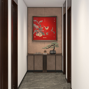 Peinture en laiton d'inspiration zen représentant un pommier et un moineau, cadre en bois massif, décoration artistique pour la chambre - Product Image 1