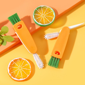 3 In 1 Thermos Lid Brush Multi Functional Groove Cleaning Brush For Baby Bottle Cleaning Orange Color - Product Image 1