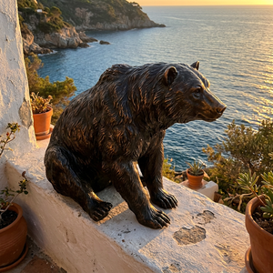 Orso <span class=keywords><strong>Grizzly</strong></span> Seduto in Bronzo Fatto a Mano - Dimensioni, Postura e Patina Personalizzabili, Opera d'Arte, Scultura di Orso in Bronzo - Product Image 2