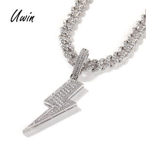 번개 모양 목걸이 드롭 배송 패션 쥬얼리 목걸이 힙합 스타일 AAA 지르콘 골드 목걸이 래퍼 - Product Image 1