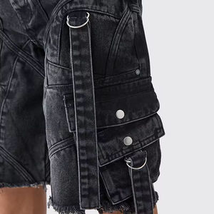 Pantalones Cortos Cargo Urbanos para Hombre, Estilo Grunge Y2K, de Algodón Denim Grueso, con Múltiples Bolsillos y Correas, Venta al Por Mayor Personalizada - Product Image 3