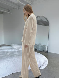 Conjunto de Pijama Informal para Mujer en Existencia, Conjunto de Pijama de Color Sólido, Pijama de Mujer, Ropa de Dormir de Punto para el Hogar - Product Image 3