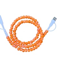 Nouveauté : Câble de charge rapide multi-protocoles USB Type C 4-en-1 moderne avec perles en strass couleur ambre et jade pour téléphone