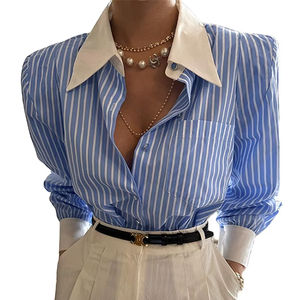 Vendita calda <span class=keywords><strong>camicia</strong></span> a maniche lunghe francese <span class=keywords><strong>elegante</strong></span> camicetta a righe da <span class=keywords><strong>donna</strong></span> Top - Product Image 1