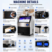 Machine à glaçons commerciale HENGZHI 100 kg/24 h, refroidie par air, bac de stockage 50 kg, autonome, pour restaurant, café