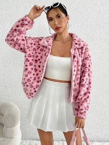 <span class=keywords><strong>Manteau</strong></span> de mode de printemps pour femmes avec motif léopard en forme de coeur fermeture éclair col rabattu en <span class=keywords><strong>peluche</strong></span> coton remplissage nouveau Style respirant - Product Image 3