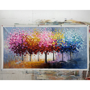 Gran 100% pintado a mano abstracto 3D cuchillo colorido árbol paisaje pintura <span class=keywords><strong>al</strong></span> óleo lienzo moderno hogar Decoración pared arte flor - Product Image 3
