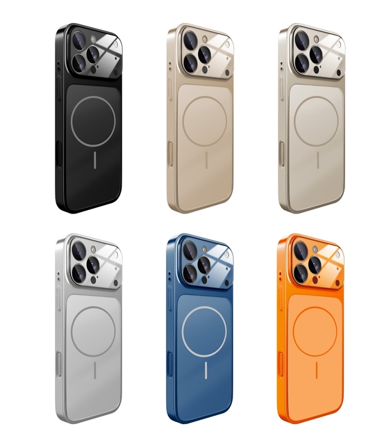 Newest Orange Big Window Corning AG Glass Magnetic Shockproof Premium Quality Luxury Design Mobile Phone Case for 14 15