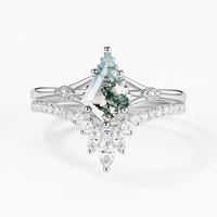 Ensemble de bagues de fiançailles en argent sterling 925 avec diamants sel et poivre taille cerf-volant et quartz naturel