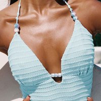 Robe mini sans manches bleu personnalisée, nouvelle collection, dos nu, tricot texturé, motif géométrique, vacances d'été