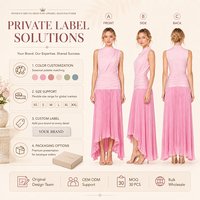 Robe longue plissée rose pour femme, sans manches, col montant, asymétrique, pour occasions décontractées, vente en gros