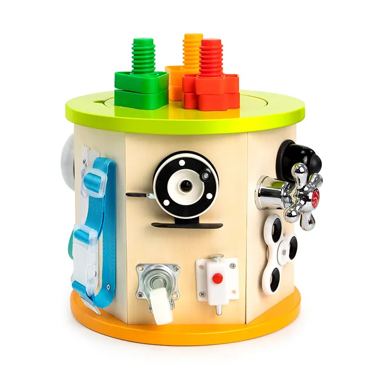 Popolare gioco sensoriale giocattoli in legno di attività cubo di base di formazione vita bordo casa occupato scatola giocattolo per il bambino