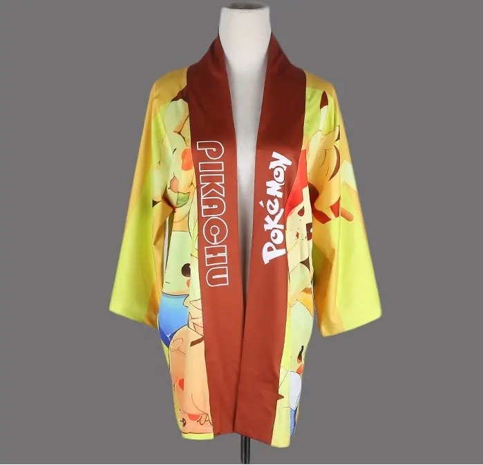 Haori ile güzel karikatür pikachu/renkli süblimasyon baskı kimono logo/Sevimli pijama