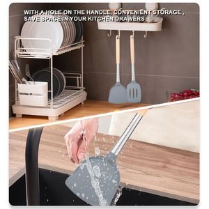 Hot Sale Premium Wood Handle Stainless Steel Cooking Spatula Silicone Colorful <b>Kitchen</b> Mini Utensils Set with <b>Storage</b> Holder - Product Image 5