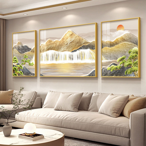 <span class=keywords><strong>Quadro</strong></span> in Porcellana Cristallina con Montagna, Cascata e Pino, Dipinto Tripartito di Lusso per Soggiorno, Decorazione per Sfondo Divano - Product Image 3