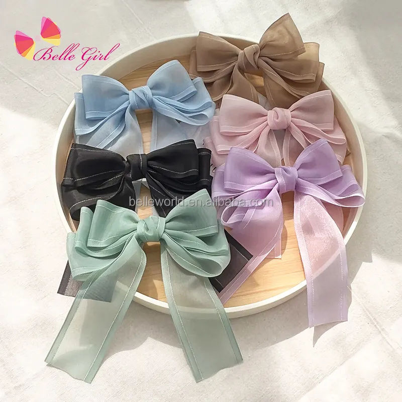 BELLEWORLD Nuevo diseño de gama alta de verano mujeres niñas organza arco pinzas para el cabello Cinta Larga clips de primavera con lazos