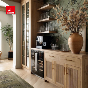 Pengocok kustom kabinet dapur bergalur ek putih kualitas tinggi furnitur ruang tamu dengan meja marmer pintu kaca bening - Product Image 1