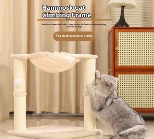 Arbre à chat compact d'intérieur <span class=keywords><strong>avec</strong></span> poteau à gratter en sisal, <span class=keywords><strong>hamac</strong></span>, perchoir et plateforme en peluche – Petite tour pour chat pour appartement - Product Image 4