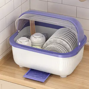 Plastic Dish Drying Rack With Cover Removable Drainboard Kitchen Counter Dryer Tray Drainer For Plate Cup Dish