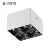 Spot à quatre sources à gradation 12W COB Downlight Grille carrée LED montée en surface
