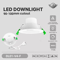 Plafonnier LED encastré dimmable IP44, découpe 90-100mm, tricolore, angle de faisceau réglable, pour maison, salle de bain, intérieur et éclairage commercial