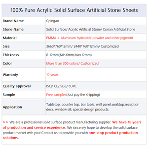 Beyaz Corians 6mm ~ 25mm levhalar/saf akrilik taş katı yüzey/mühendislik taş levha 3660*760mm 2440*760mm - Product Image 4