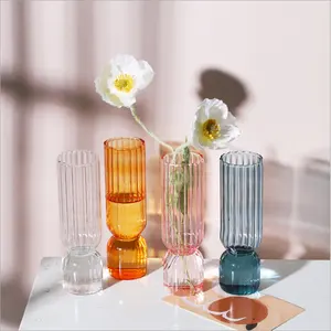 Groothandel amazon glazen cilinder vazen-Amazon Hot Selling Gestreepte Vormige Hydrocultuur Gekleurde Clear Kleine Cilinder Glas Bloem Kleine Vaas