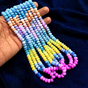 Perles opales multicolores lisses en forme de rondelle pour la création de bijoux, 7 mm 8 mm, pierres opales teintées, vente en gros de perles de pierres précieuses, brins de 16 pouces - Product Image 1