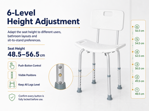 Silla de Ducha Simplywalk con Respaldo, Patas Ajustables, Asiento con Drenaje Rápido y Patas Antideslizantes <span class=keywords><strong>para</strong></span> Baño Asistido de Personas Mayores - Product Image 3