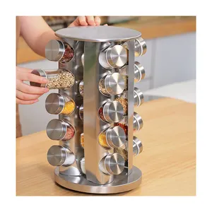 Stainless Steel Sturdy Stable Spice Bottle Stand Racks Rotating 360 Degree Spice Seasoning Holder Free Standing On The Table