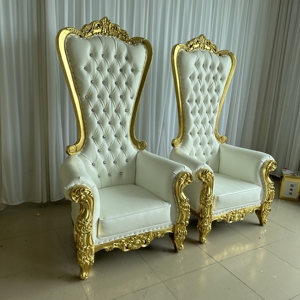 โซฟาบัลลังก์หรูหราพนักพิงสูงสีทองและสีขาวสำหรับงานแต่งงาน เก้าอี้บัลลังก์เพชรสำหรับพระราชาและพระราชินี - Product Image 2
