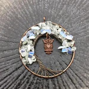 unique design 7 chakra tree of life owl beads crystal agate pendant necklace for women reiki jewelry