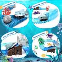 Samtoycn 183 pièces Ensemble de jeu éducatif STEM sur le thème de l'océan Piste de course flexible Jouet électrique pour enfants Piste de course de requin Voiture pour cadeau