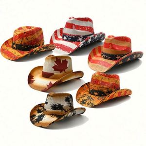 Unisex <b>Paper</b> Straw Cowboy Hat with American Flag Design Shapable Brim Breathable Comfort for Travel & Fishing - Product Image 1