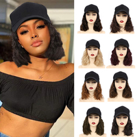 Casquette Perruque Fujia de Grossiste de Haute Qualité, Personnalisée, en Cheveux Synthétiques Bob Courts, Raides et Frisés, Style Casquette de Baseball, Noire